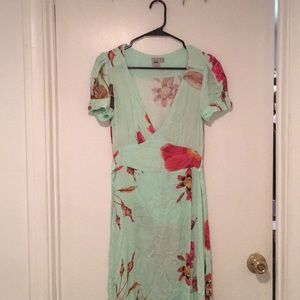Long floral turquoise wrap dress